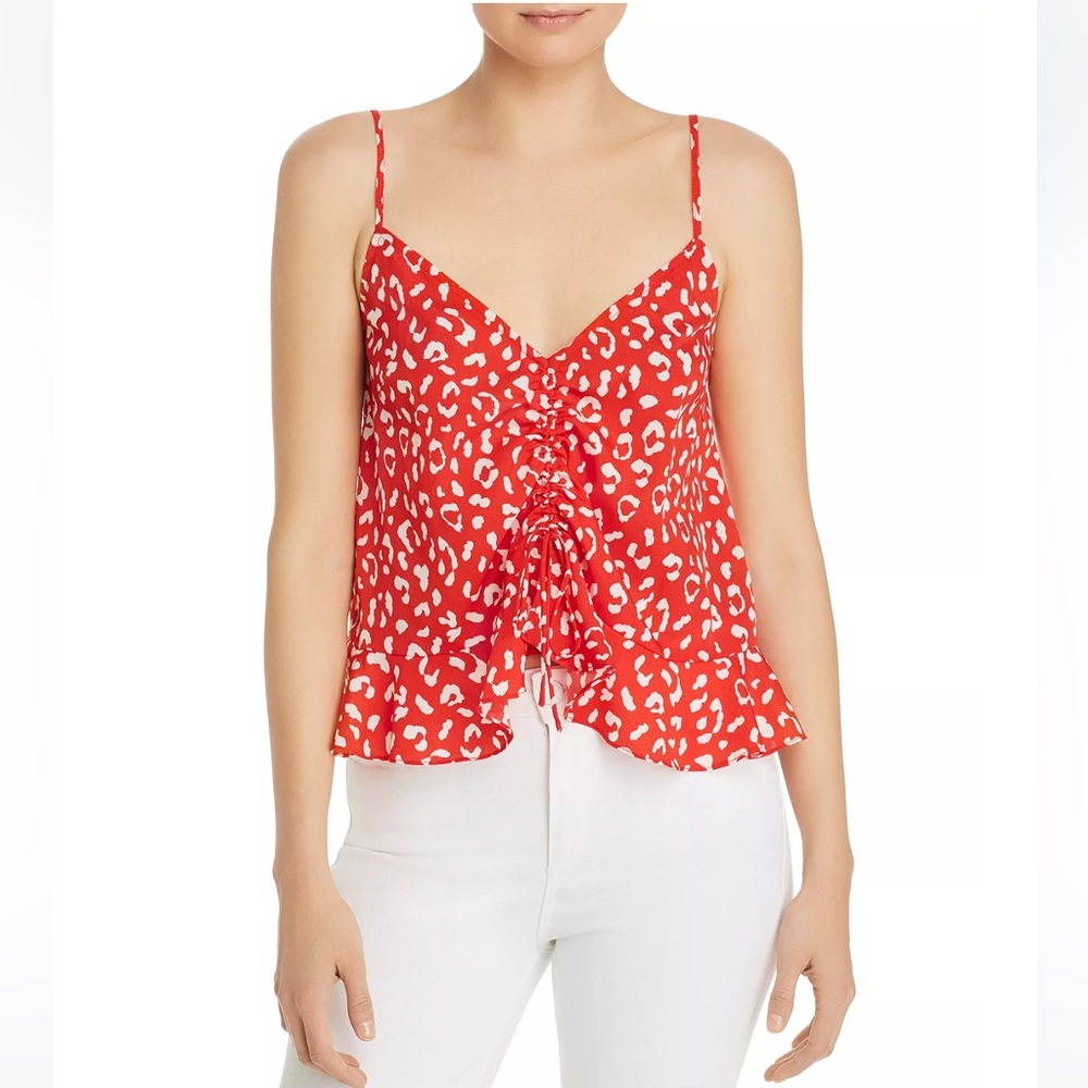 Aqua Ruched Drawstring Leopard Print Top - image 1